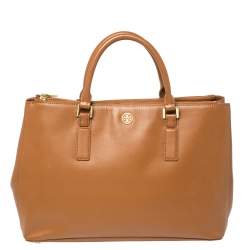 مملوكة مسبقًا Tory Burch Tan Leather Oversized Robinson Double Zip Tote