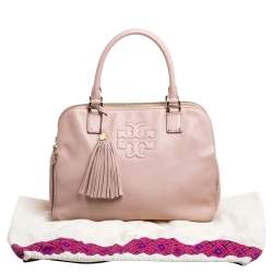 Pre Owned Tory Burch Powder Pink Leather Thea Double Zip Satchel