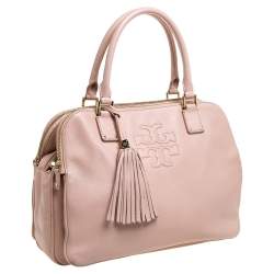 Pre Owned Tory Burch Powder Pink Leather Thea Double Zip Satchel