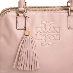Pre Owned Tory Burch Powder Pink Leather Thea Double Zip Satchel