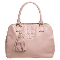Pre Owned Tory Burch Powder Pink Leather Thea Double Zip Satchel
