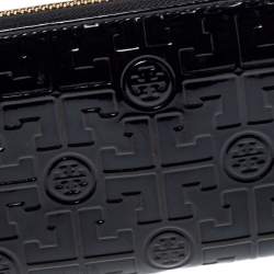 Pre Owned Tory Burch Black Patent Leather Embossed Logo Zip Around Wallet 