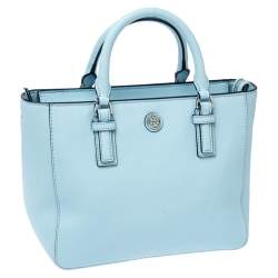 Pre Owned Tory Burch Light Blue Leather Mini Emerson Tote