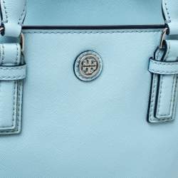 Pre Owned Tory Burch Light Blue Leather Mini Emerson Tote