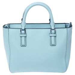Pre Owned Tory Burch Light Blue Leather Mini Emerson Tote