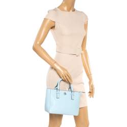 Pre Owned Tory Burch Light Blue Leather Mini Emerson Tote