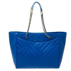 Pre Owned حقيبة يد تورى برش أليكسا جلد مبطنة زرقاء 