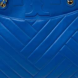 Pre Owned حقيبة يد تورى برش أليكسا جلد مبطنة زرقاء 