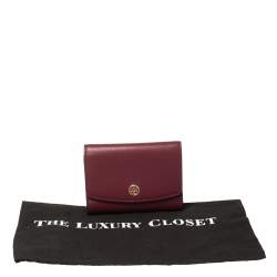 Pre Owned Tory Burch Marron Textured Leather Robinson Compact Wallet