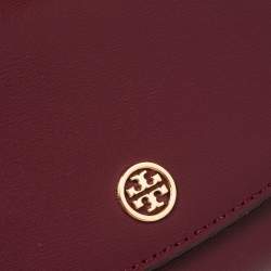 Pre Owned Tory Burch Marron Textured Leather Robinson Compact Wallet