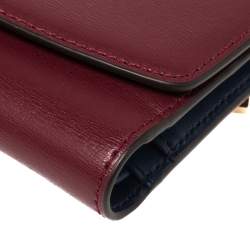 Pre Owned Tory Burch Marron Textured Leather Robinson Compact Wallet