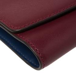 Pre Owned Tory Burch Marron Textured Leather Robinson Compact Wallet
