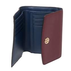 Pre Owned Tory Burch Marron Textured Leather Robinson Compact Wallet