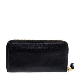 Pre Owned Tory Burch Black Leather Zip Around Wallet  