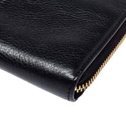 Pre Owned Tory Burch Black Leather Zip Around Wallet  