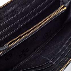 Pre Owned Tory Burch Black Leather Zip Around Wallet  