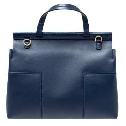 Pre Owned حقيبة يد تورى برش يد علوية  ترصيعات حرف تى عريضة جلد كحلية 