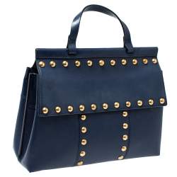 Pre Owned حقيبة يد تورى برش يد علوية  ترصيعات حرف تى عريضة جلد كحلية 