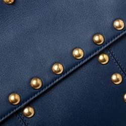 Pre Owned حقيبة يد تورى برش يد علوية  ترصيعات حرف تى عريضة جلد كحلية 