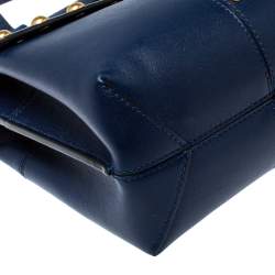 Pre Owned حقيبة يد تورى برش يد علوية  ترصيعات حرف تى عريضة جلد كحلية 