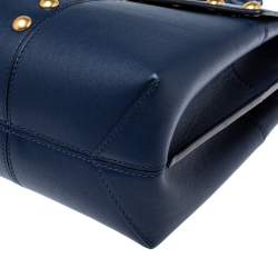 Pre Owned حقيبة يد تورى برش يد علوية  ترصيعات حرف تى عريضة جلد كحلية 