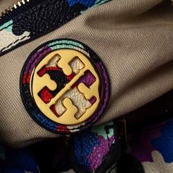 Pre Owned Tory Burch Multicolor New Camouflage Floral Leather Robinson Satchel