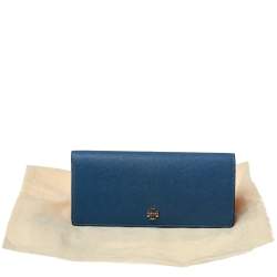 Pre Owned Tory Burch Blue Leather Robinson Wallet