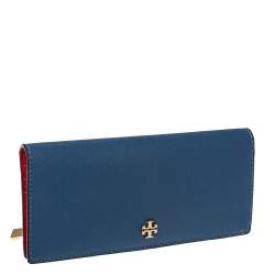 Pre Owned Tory Burch Blue Leather Robinson Wallet