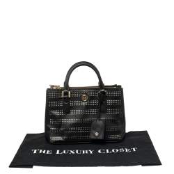 Pre Owned Tory Burch Black Perforated Leather Small Robinson Double Zip Tote
