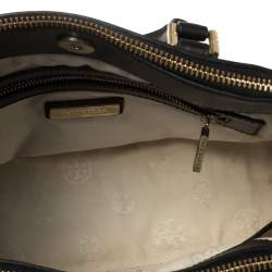 Pre Owned Tory Burch Black Perforated Leather Small Robinson Double Zip Tote