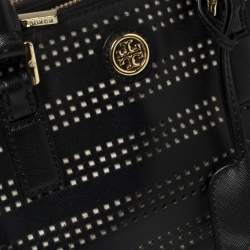Pre Owned Tory Burch Black Perforated Leather Small Robinson Double Zip Tote