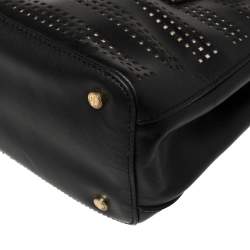 Pre Owned Tory Burch Black Perforated Leather Small Robinson Double Zip Tote