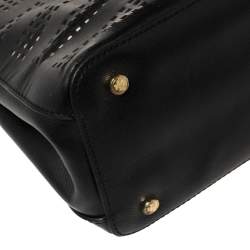 Pre Owned Tory Burch Black Perforated Leather Small Robinson Double Zip Tote