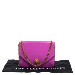 Pre Owned Tory Burch Fuchsia Leather Kira Envelope Flap Chain Bag