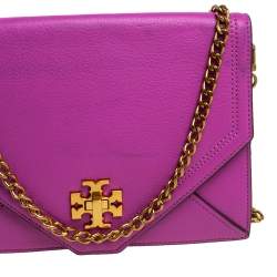 Pre Owned Tory Burch Fuchsia Leather Kira Envelope Flap Chain Bag