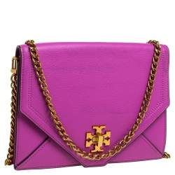 Pre Owned Tory Burch Fuchsia Leather Kira Envelope Flap Chain Bag