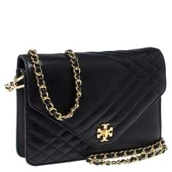Pre Owned Tory Burch Black Leather Kira Envelope Flap Chain Bag