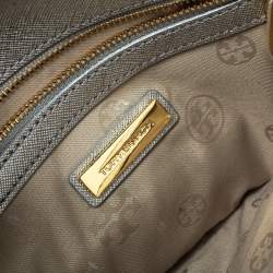 Pre Owned Tory Burch Metallic Silver Leather Slim Diana Flap Clutch