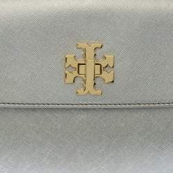 Pre Owned Tory Burch Metallic Silver Leather Slim Diana Flap Clutch