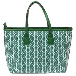مملوكة مسبقًا Tory Burch Green Coated Canvas Small Gemini Link Tote