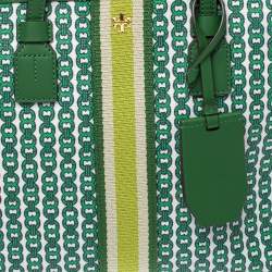 مملوكة مسبقًا Tory Burch Green Coated Canvas Small Gemini Link Tote
