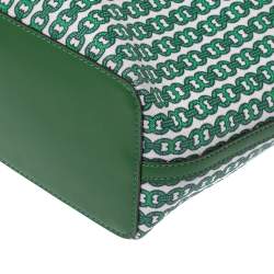 مملوكة مسبقًا Tory Burch Green Coated Canvas Small Gemini Link Tote