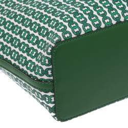 مملوكة مسبقًا Tory Burch Green Coated Canvas Small Gemini Link Tote