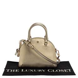 Pre Owned Tory Burch Gold Leather Mini Robinson Dome Satchel
