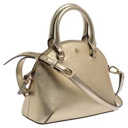 Pre Owned Tory Burch Gold Leather Mini Robinson Dome Satchel