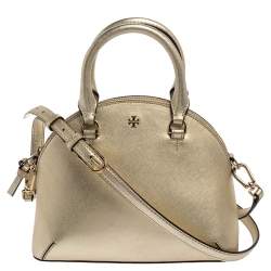Pre Owned Tory Burch Gold Leather Mini Robinson Dome Satchel