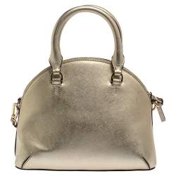 Pre Owned Tory Burch Gold Leather Mini Robinson Dome Satchel