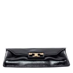 مملوكة مسبقًا حقيبة كلتش تورى برش جيجى جلد لامعة منقوشة سوداء 