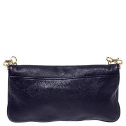 Pre Owned Tory Burch Purple Leather Logo Flap Clutch Bag