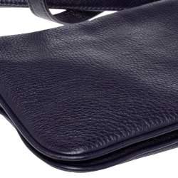 Pre Owned Tory Burch Purple Leather Logo Flap Clutch Bag